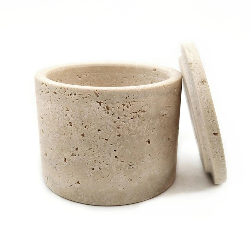 Sinotopstone Beige Travertine Storage Jar with Lid for Home Organization