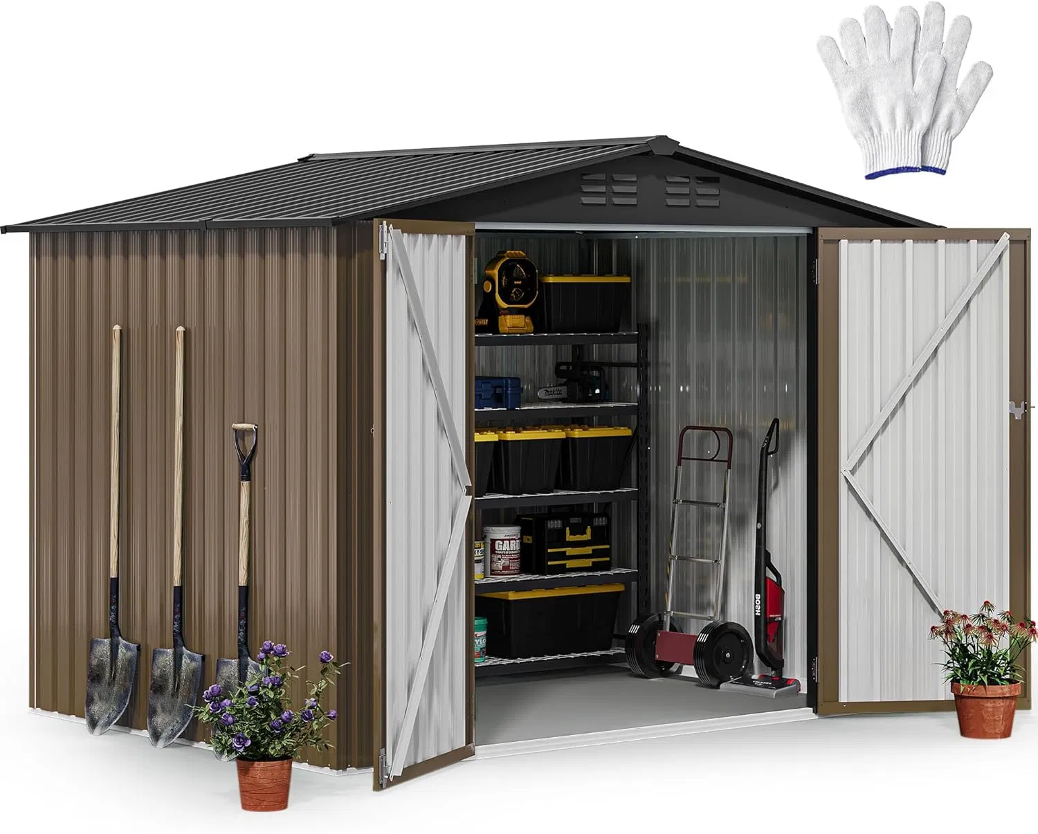 8'x6' Large Metal Outdoor Storage Shed for Backyard Patio Lawn