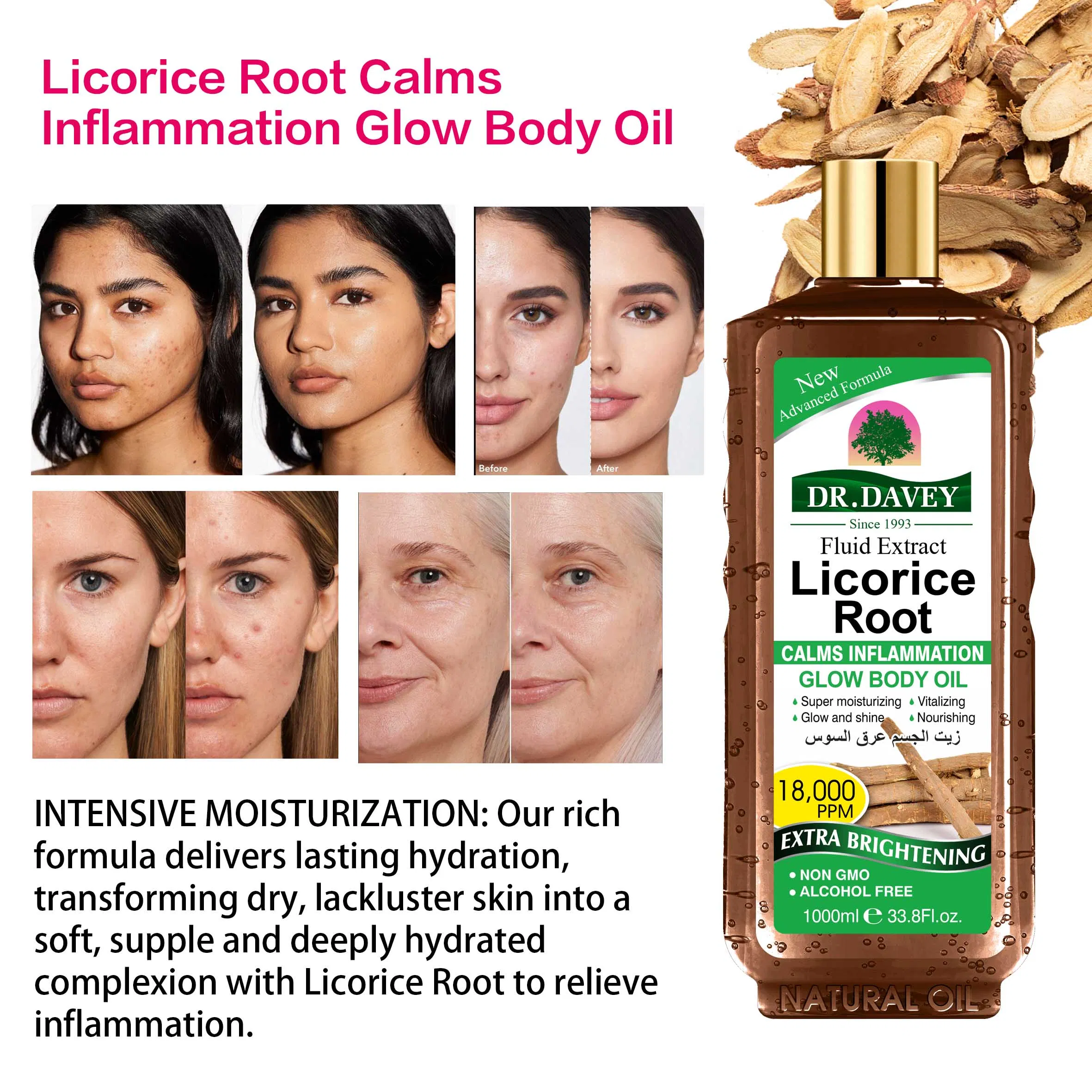 Dr. Davey Licorice Root Glow Body Oil 1000ml for Even Skin Tone & Healthy Glow