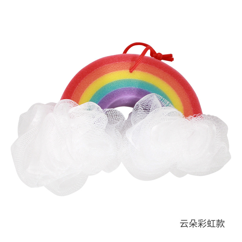 Rainbow Sponge Loofah Body Scrubber with Ribbon Loop for Shower
