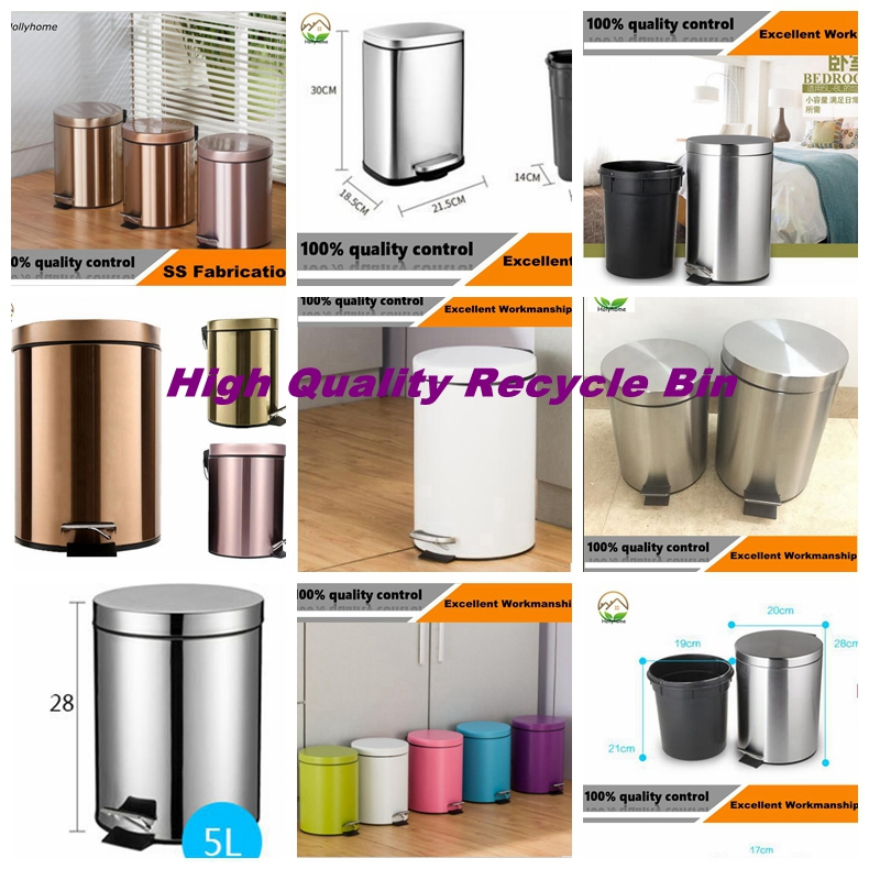 Stylish 5L Round Metal Trash Can with Matching Toilet Brush Set