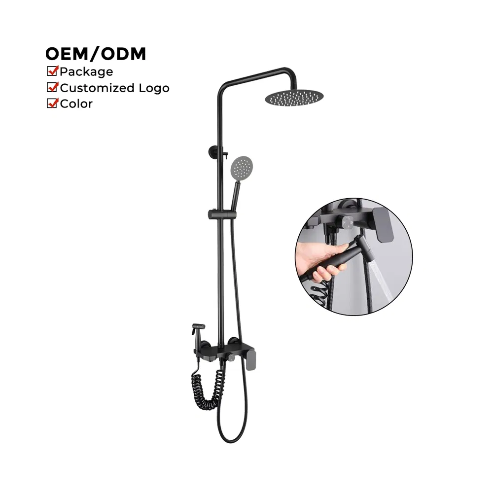 Wall Mounted Black Waterfall Bathroom Shower Sets and Faucets Bath Shower