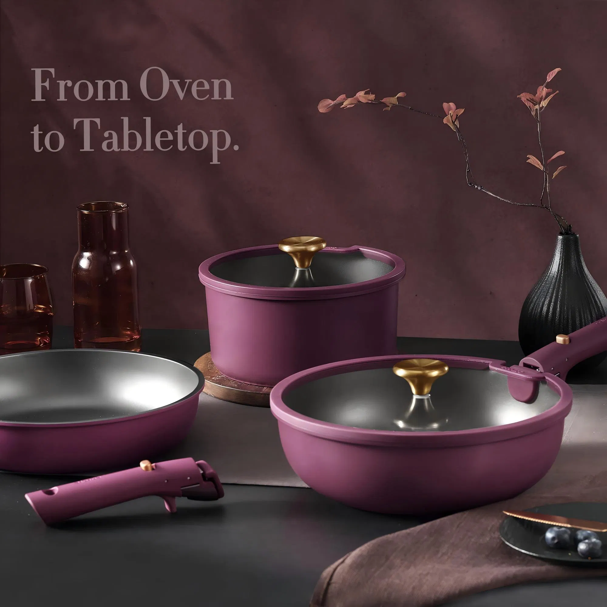 Wholesale Home Kitchen Use Nonstick 21PCS Aluminum Pots and Pans Set with Removable Handle