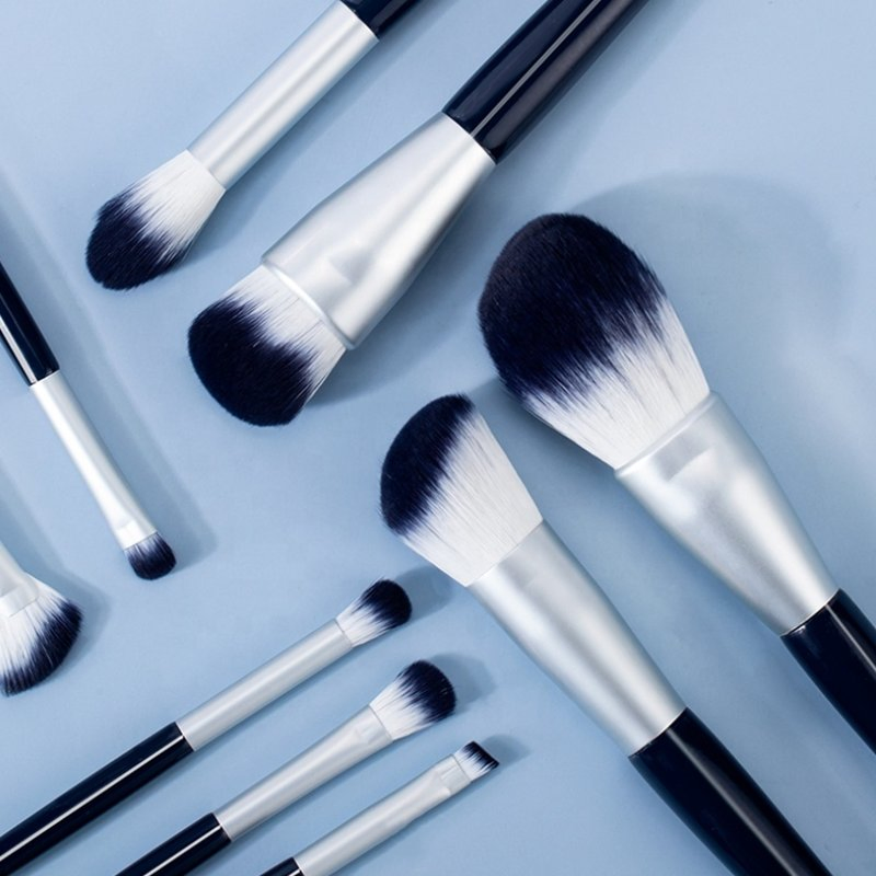 Cosmetics Dark Blue Makeup Brush Set Synthetic Hair 10 Pieces Makeup Brush