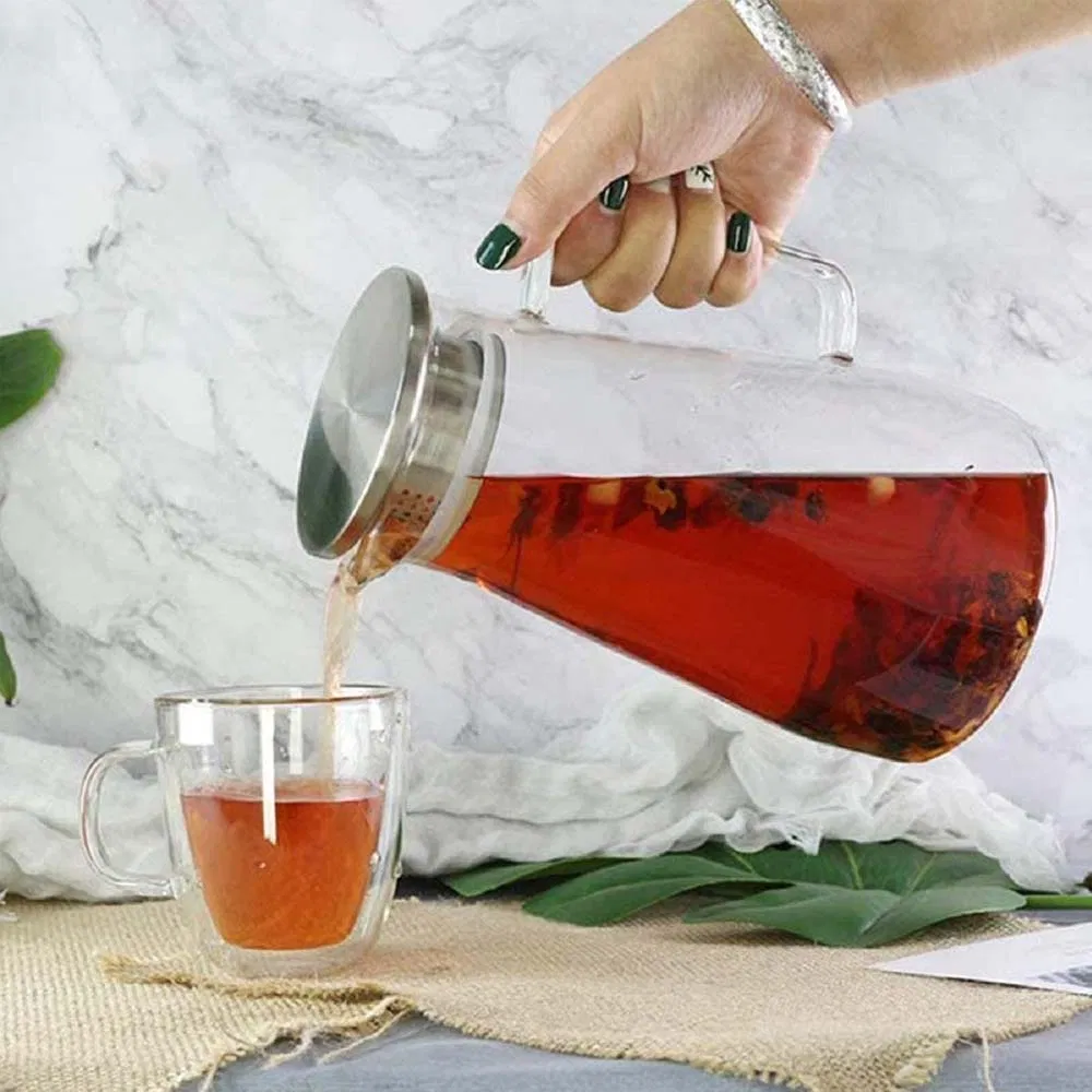 68oz Glass Pitcher with Stainless Steel Silicone Flip-Top Lid