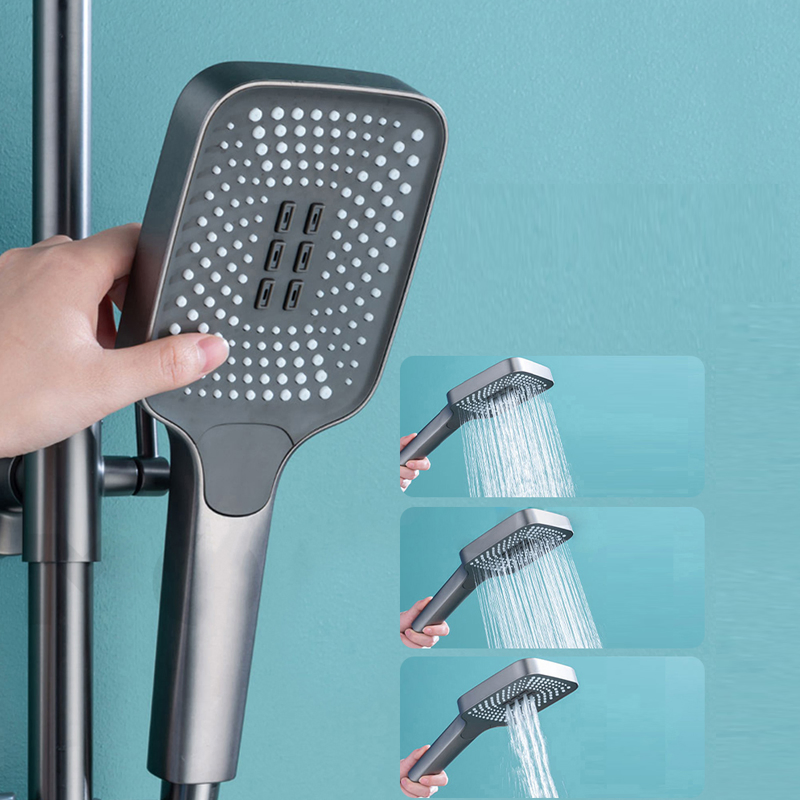 Luxury Brass Hotel Bathroom Thermostatic Shower Mixer Gun Grey Color 4 Functions 8 Inch Rainfall Shower Sets