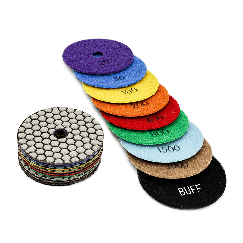 9 Steps/Set 4inch Flexible Dry Diamond Polishing Pads Resin Bond Polishing Disc Sanding Disc for Granite Marble Quartz