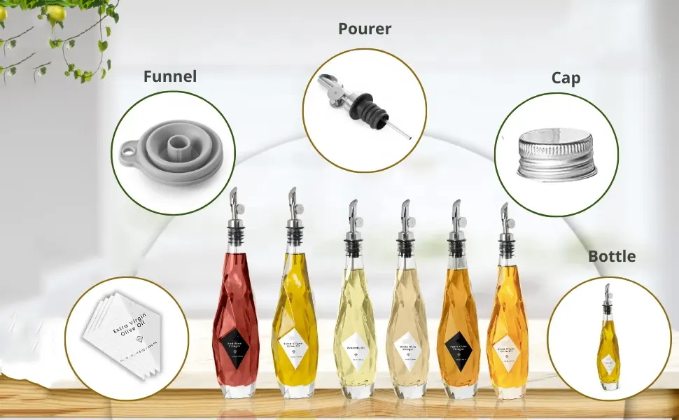 Diamond Shape Kitchen Cooking Glass Olive Oil Bottle Vinegar Soy Sauce Bottle Glass Oiler Fruit Juice Wine Bottle