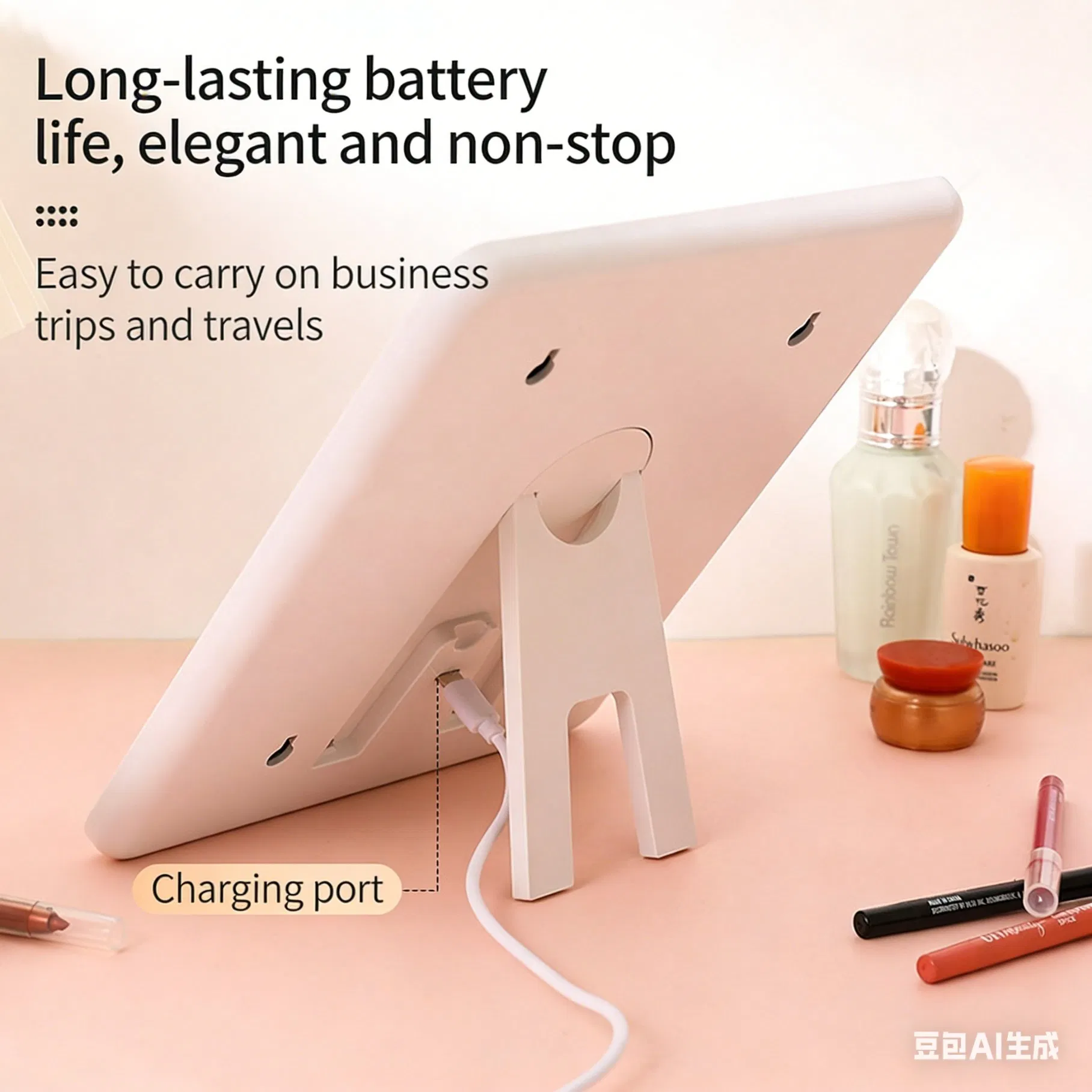 9.5" Portable LED Makeup Mirror with 3-Color Dimmable Light