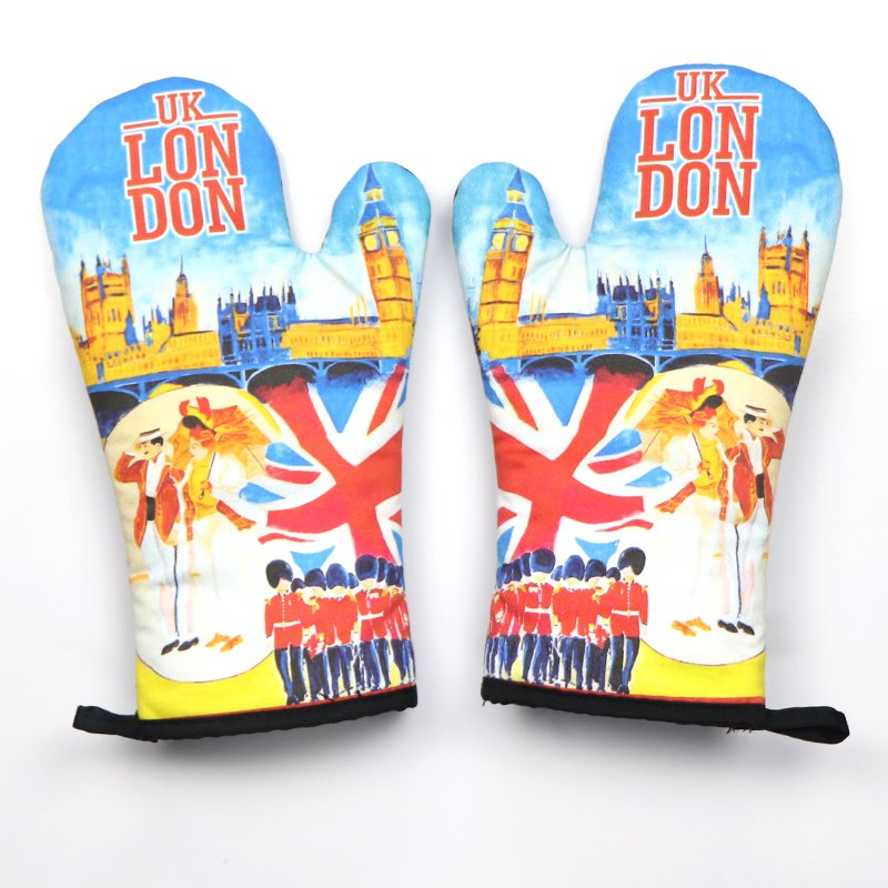Custom Printed London Souvenir Oven Mitts Heat Resistant Cooking Oven Gloves