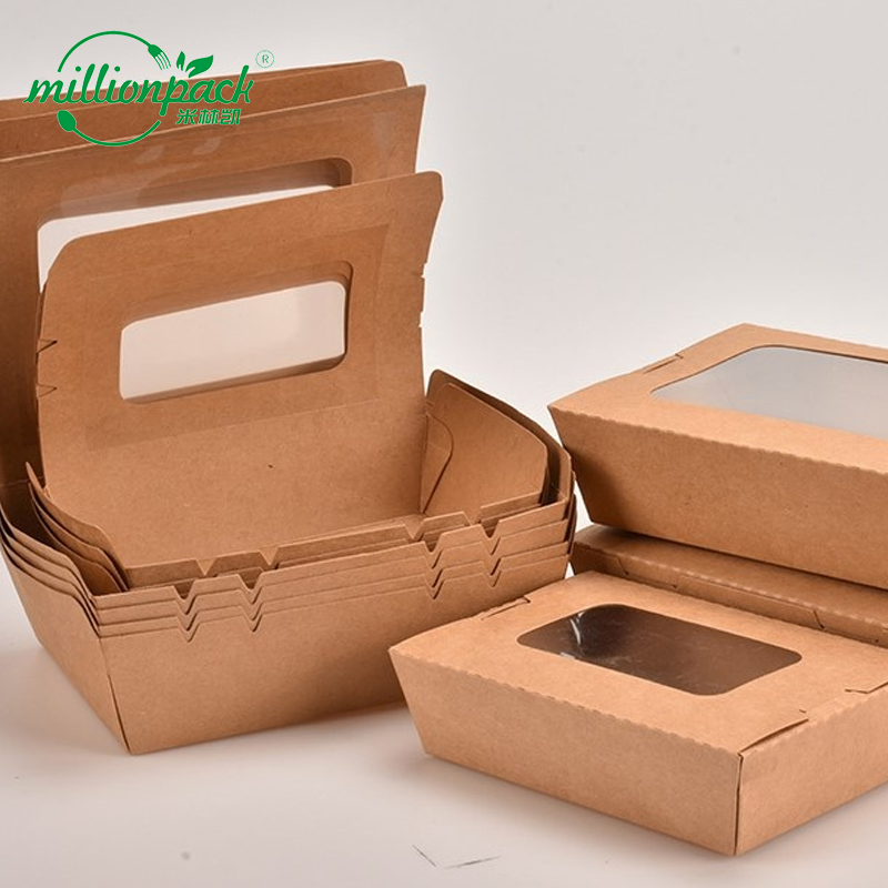 Compostable Paper Lunch Box with Secure Foldable Lid for Takeaway