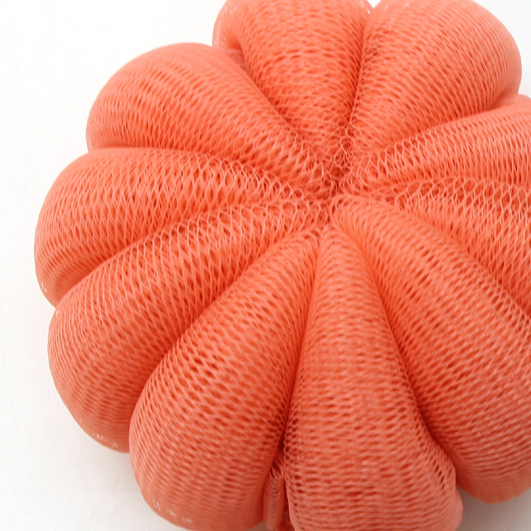 Orange Pumpkin Shaped Flexibly Mesh Shower Puff for Body Cleaning