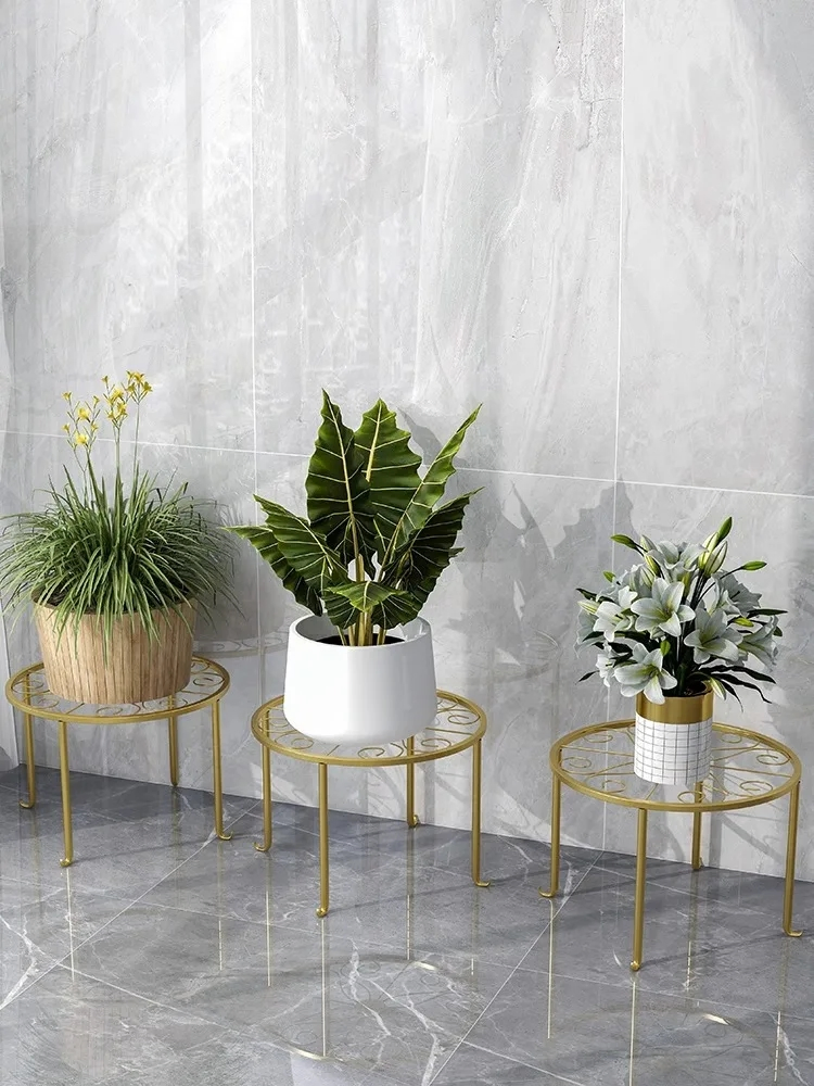Metal Potted Plant Stand Floor Round Supports Flower Pot Rack Decorative Garden Container