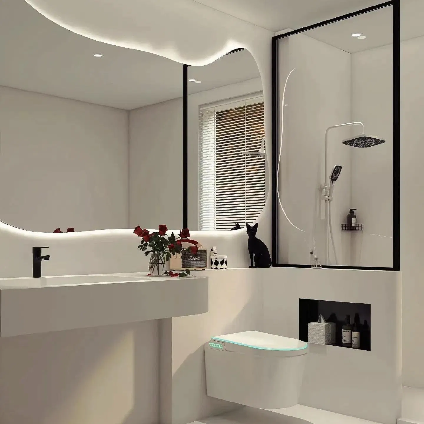 Luxurious Rock Slate Double Sink Vanity with Intelligent Mirror