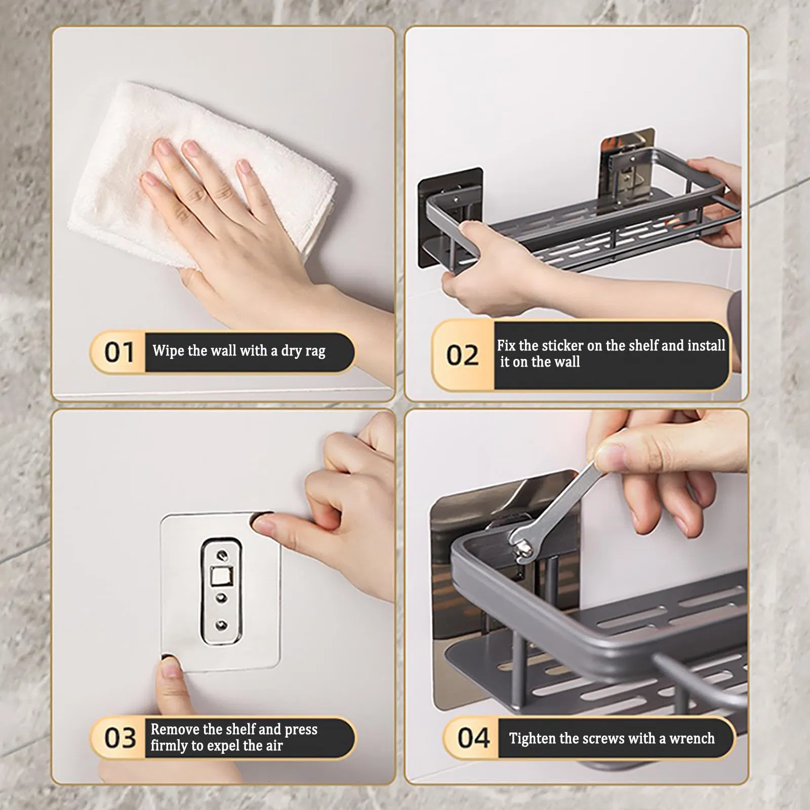 Aluminum Shower Caddy, Adhesive Shower Shelves, 2-Pack with Hooks and Rod for Towels, No Drill Wall Mount Rustproof Premium Organizer for Bathroom, Kitchen,