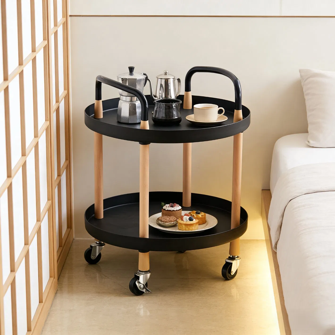 New Wood Colorful OEM Rolling Utility Cart Rack Trolley Display Shelf Storage