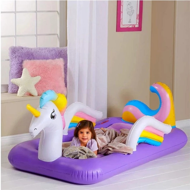 OEM Custom Foldable Unicorn Inflatable Mattress Kids Comfort Air Bed Indoor Outdoor Toy