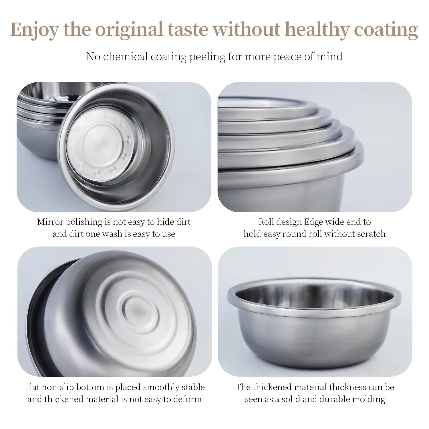 1.0mm Food Grade Stainless Steel Salad Mixing Basin