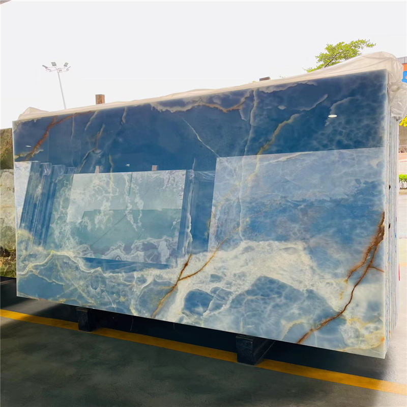 Marble Blue Onyx Slab Supplier, Natural Stone Blue Marble Slab Blue Quartz Countertop