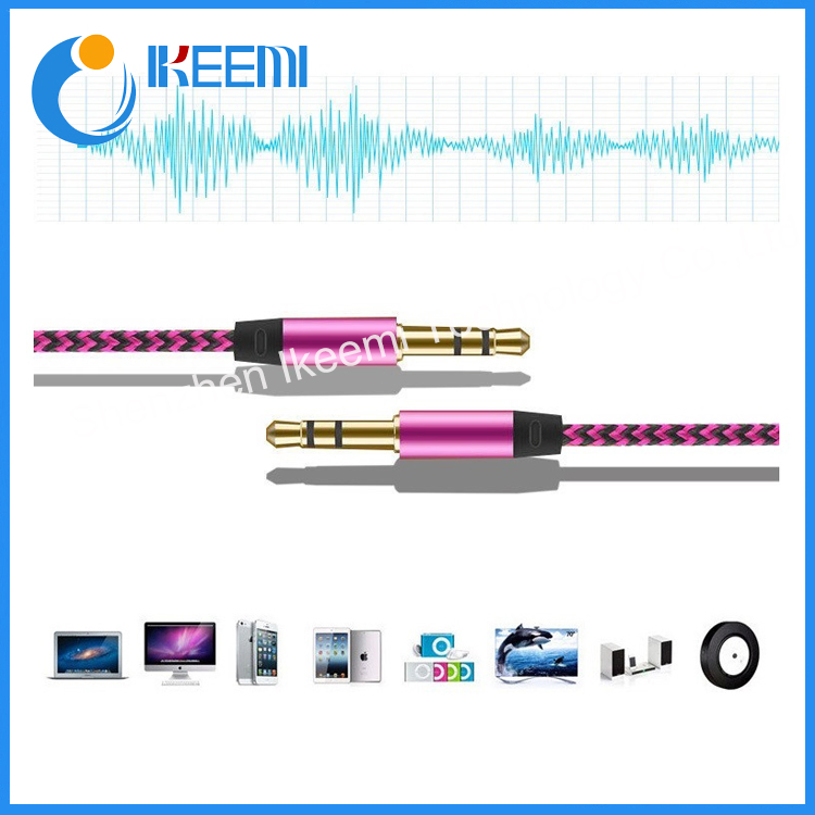 AUX-кабель 3.5 мм, нейлоновая оплетка, металлический штекер