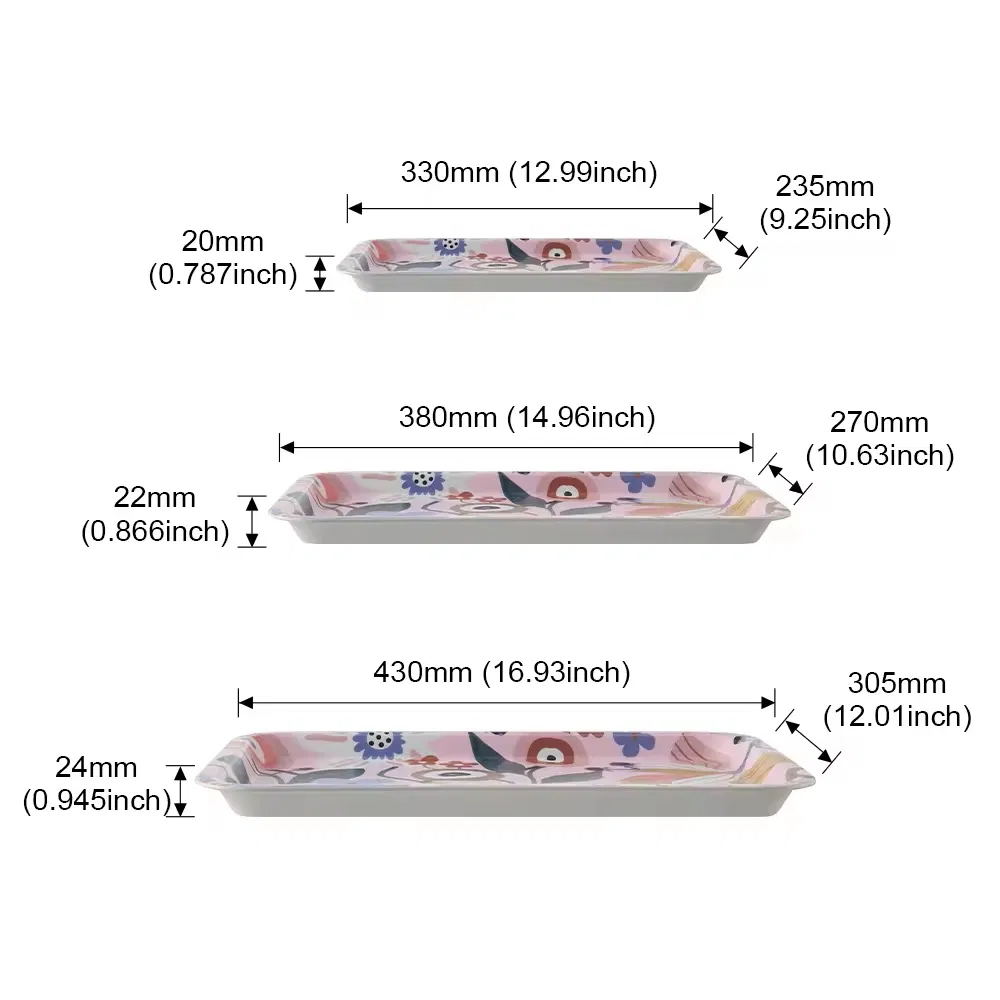 Food Grade RPET Plastic Fruit Snack Food Serving Melamine Plates Tray for Restaurant