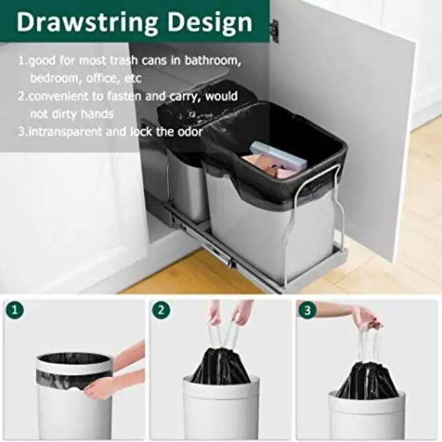 Eco Friendly Recycled Compostable PE Black Plastic Drawstring Trash Garbage Bag