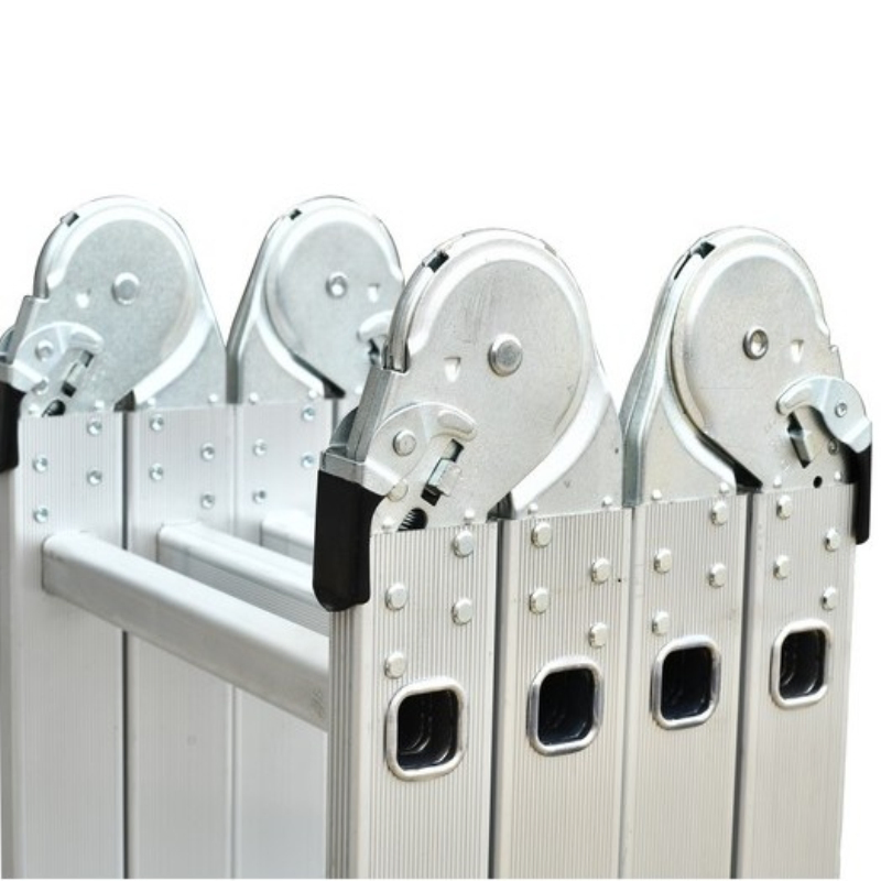 4X 2-8 Folding Aluminum Scaffold Ladder Staircase with Big Hinges Modern Design for Home Warehouse & Supermarket Outdoor Indoor Use