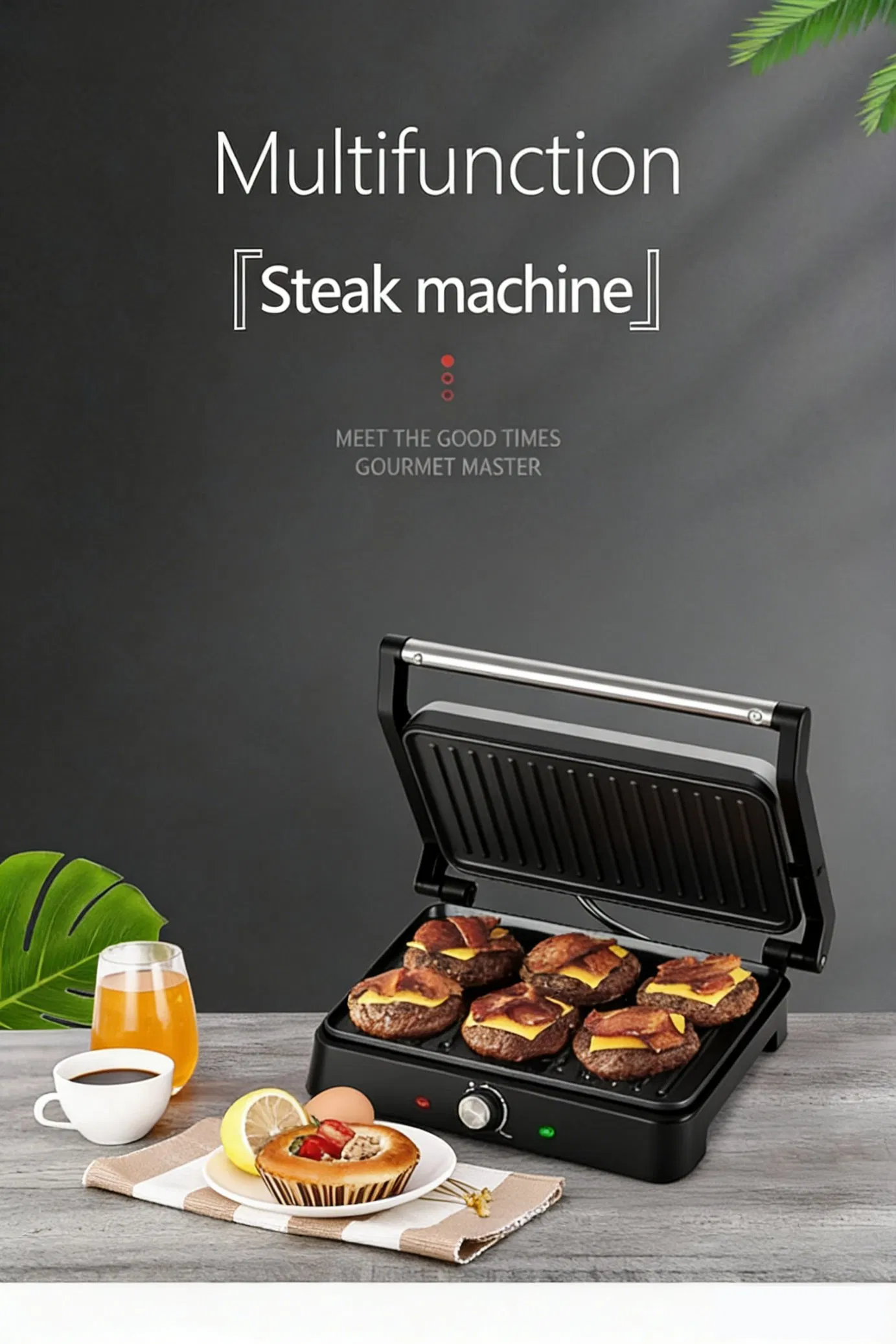 2200W Smokeless Non Stick Electric Health Press Handle BBQ Steak Contact Grill Toaster