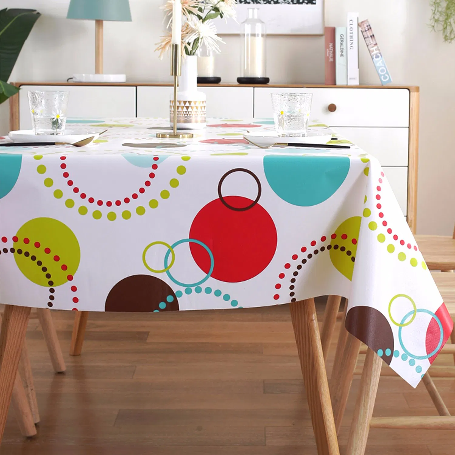 Waterproof Rectangle DOT Print Christmas Party Picnic Plastic Table Cloths
