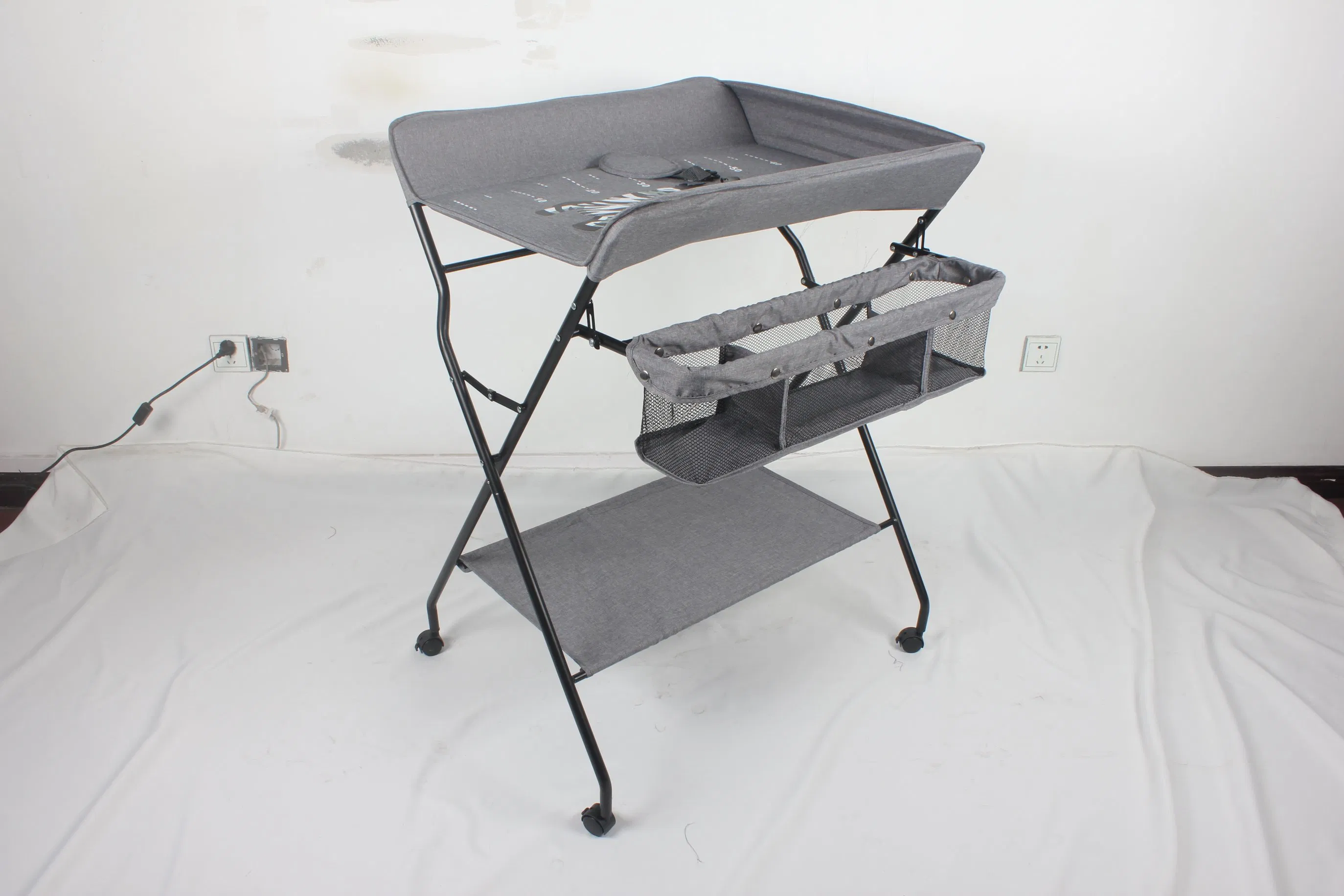 Foldable Baby Diaper Changing Table with 4 Wheels Folding Portable Changing Table