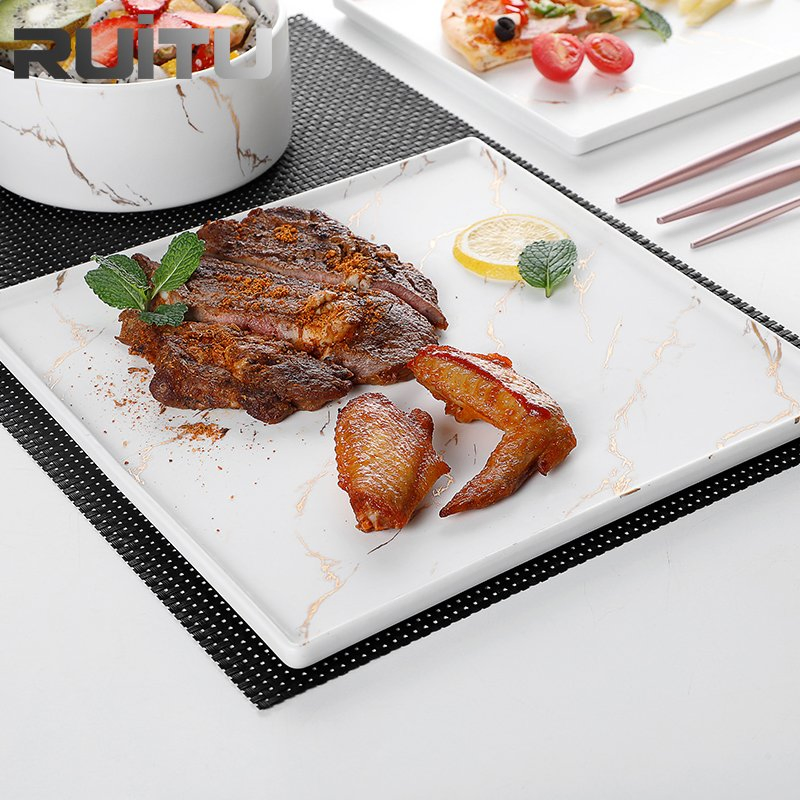 European Nordic in Stock White Restaurant Wedding Executive Luxury Kitchen Porcelain Dinner Polish Square Plates Dishes Dinnerware Ceramic Tableware Sets