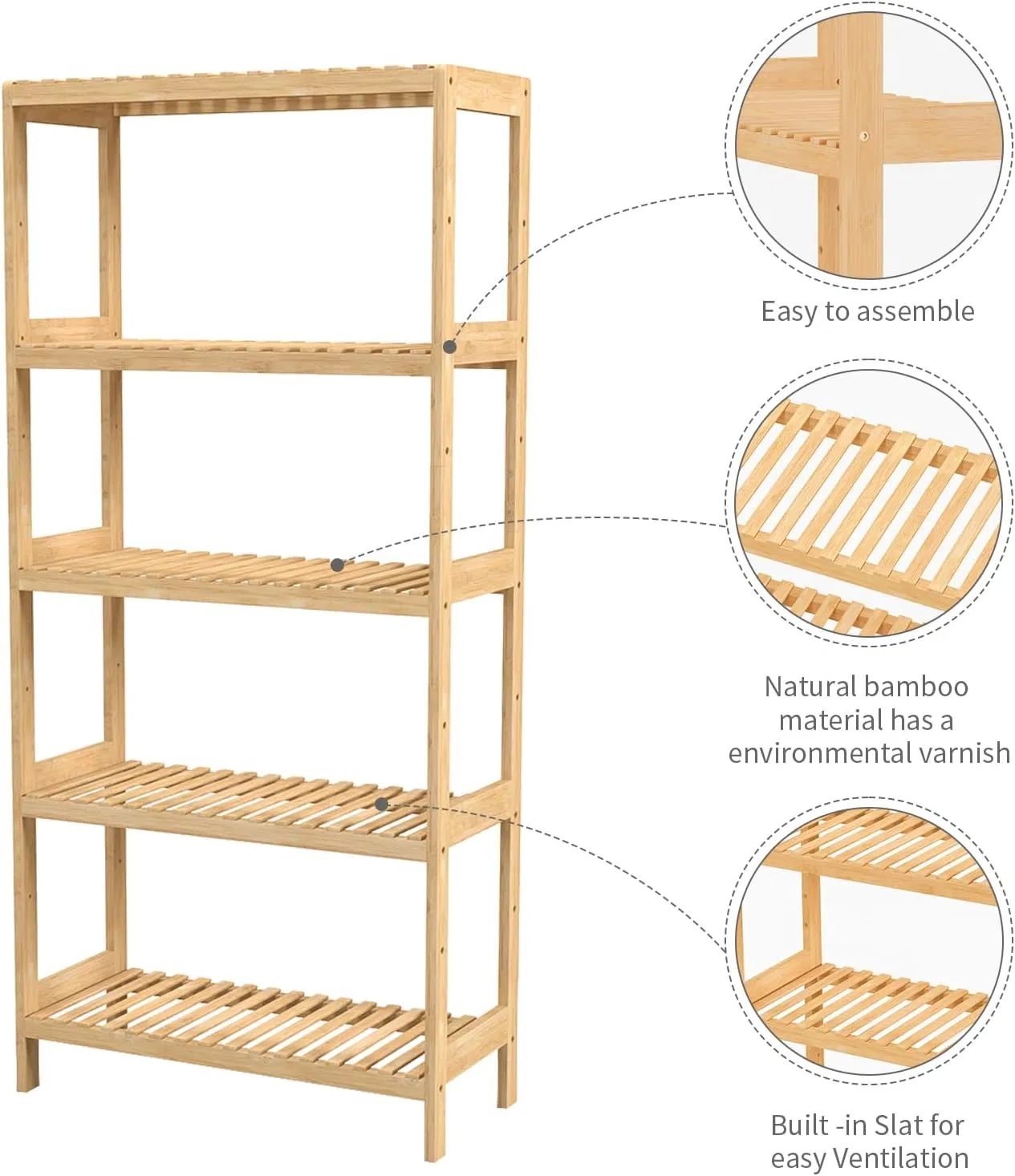 Bamboo Household Simple Five Story Floor Standing Bathroom, Living Room, Bedroom Bamboo Shelf, Storage Rack