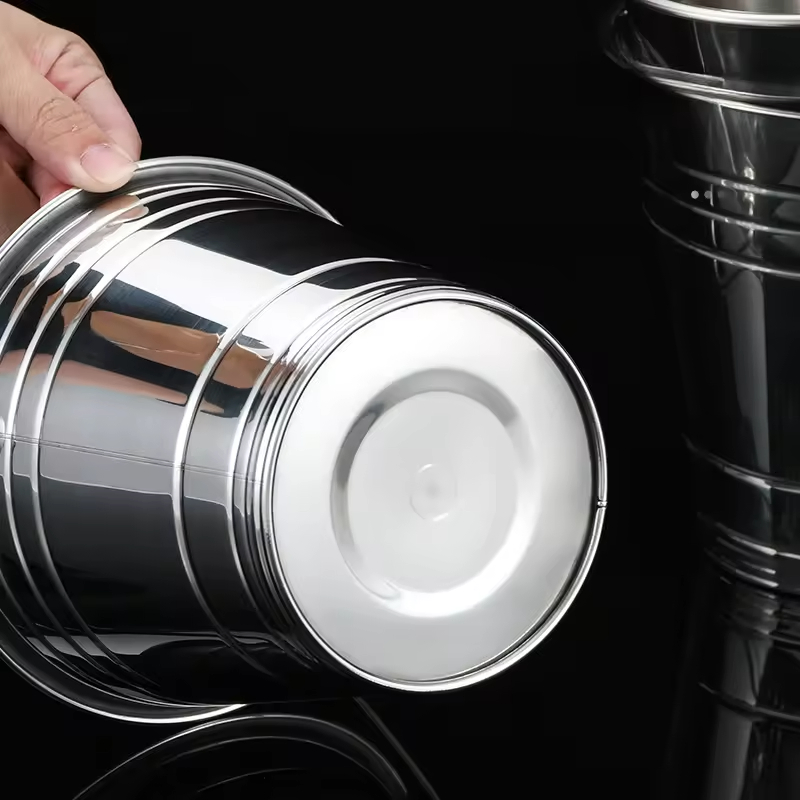 Multi-Size Stacked Easy Cleaning Stainless Steel Pail Water Bucket Bar Ice Bucket with Lid/Handle and Hooks for Party