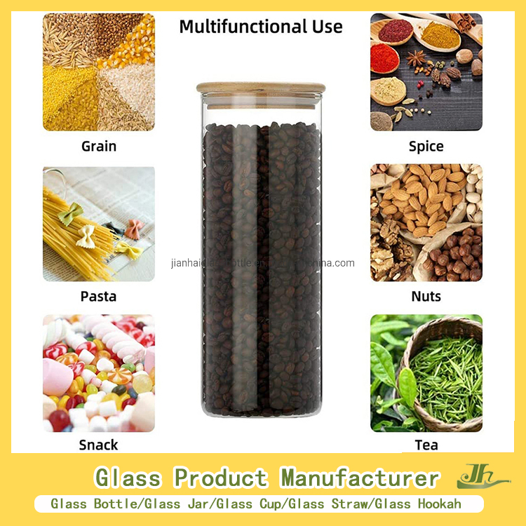 4oz/8oz/10oz/12oz/16oz/32oz/180ml/220ml/380ml High Borosilicate Kitchen Food Storage Big Sugar Jam Bottle Glass Jar Manufacturer with Bamboo/Wooden Lid/Cork