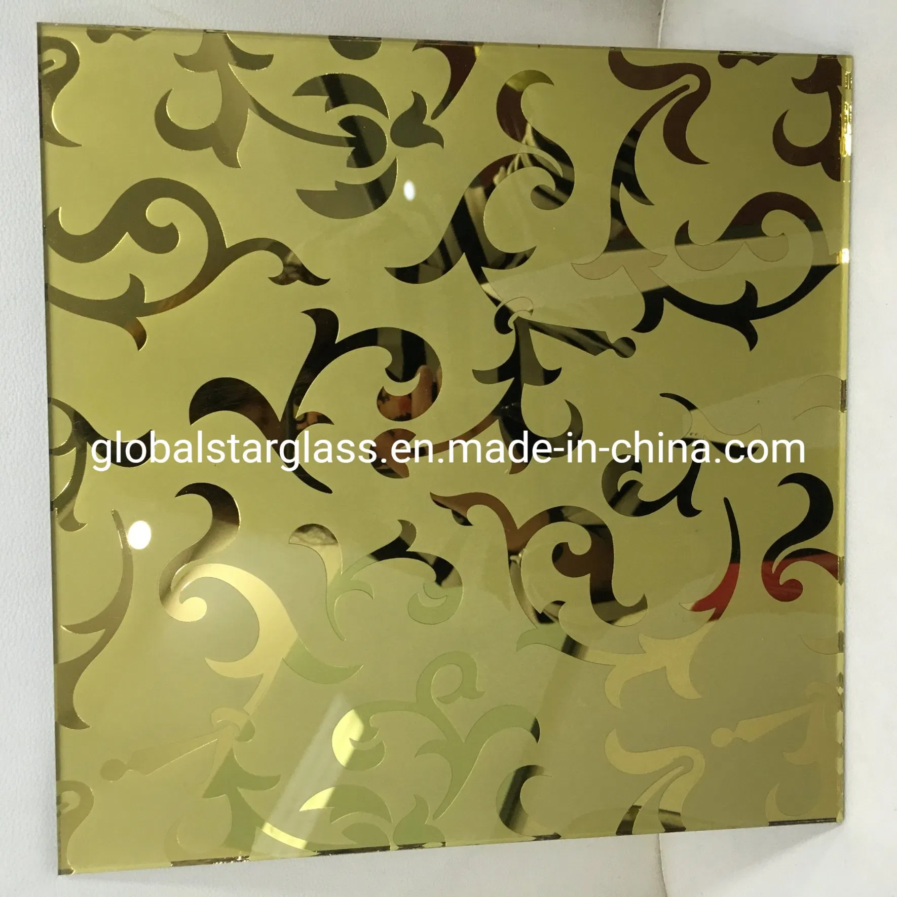 4, 5, 6mm Golden Titanium Coated Ice Flower Acid Etched/Stained/Frosted/Stained/Sandblasting/Non Finger Glass/ Design Art Decorative Glass for Door, Decoration