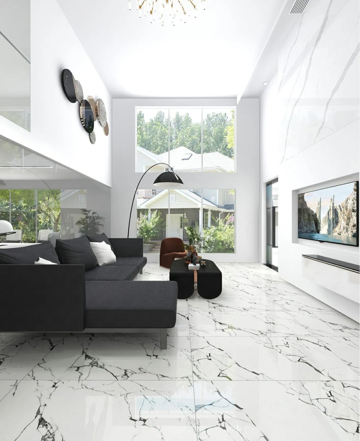 Керамогранитная плитка 600x1200 мм, глянцевая, под мрамор