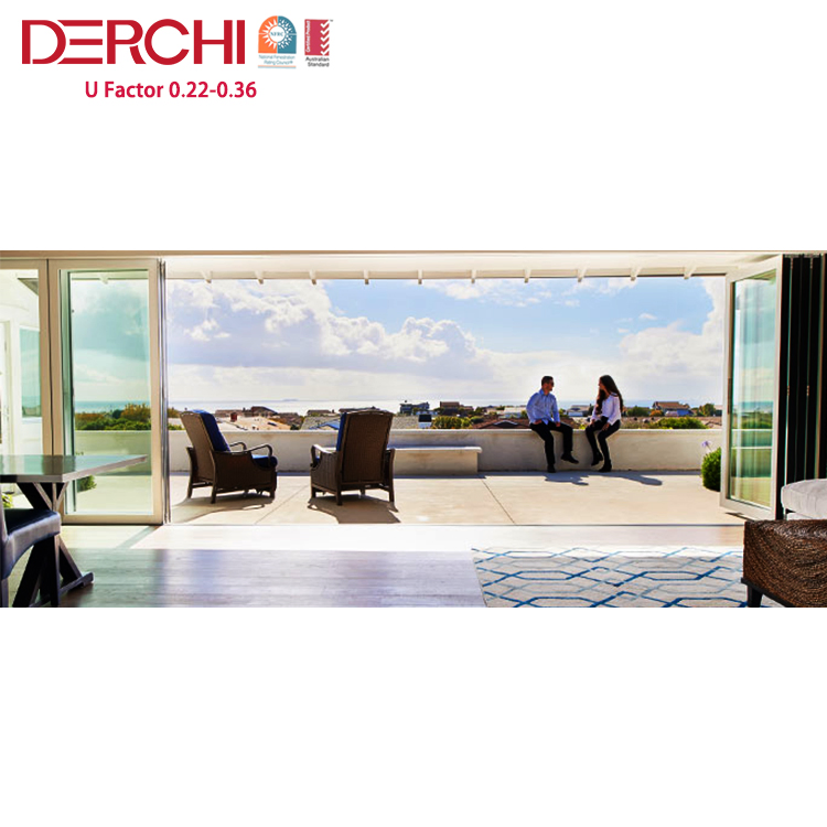 Hurricane Proof Glass Folding Door Design Exterior Balcony Patio Double Glass Aluminium Bifold Sliding Doors