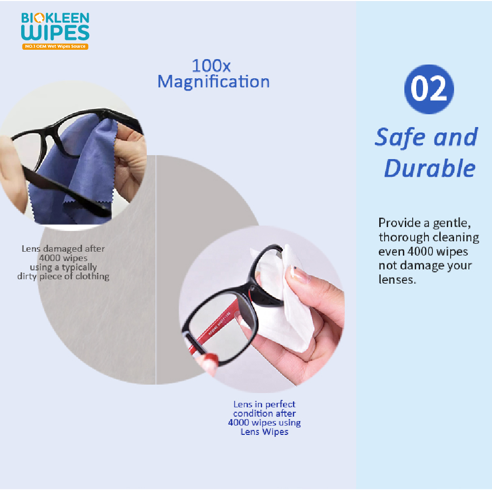 Biokleen Pre-Moistened Eyeglass Glasses Screen Optical Camera Phone Cleaning Lens Wet Wipes Eyeglass Wipes for Eyeglasses