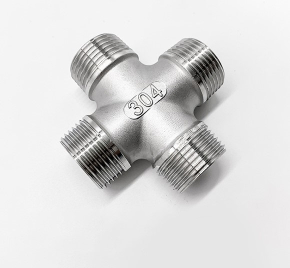 Stainless Steel Four Way Connector Pipe Fitting Male Thread Cross