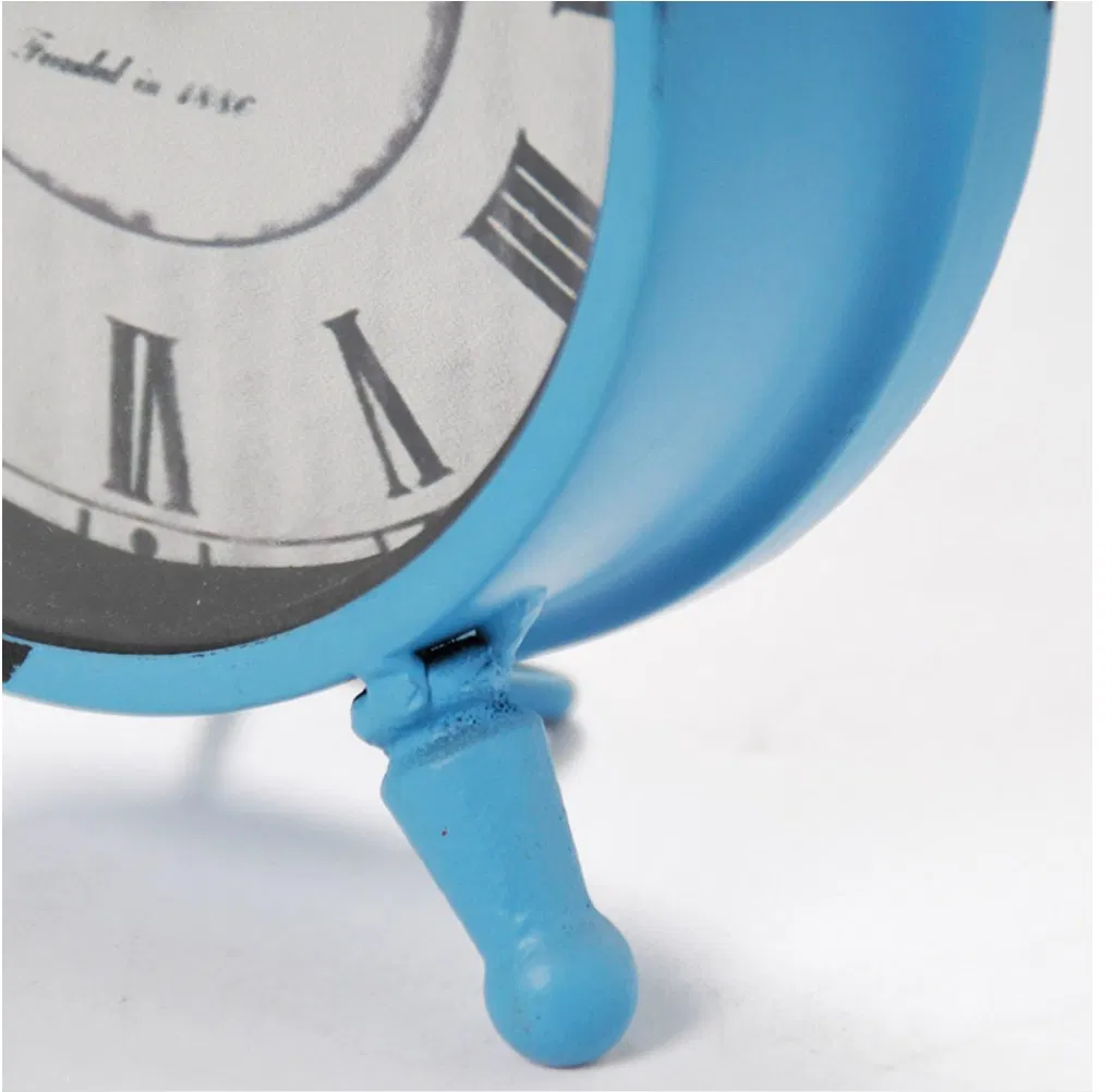 Perfect Gift Metal Frame Table Alarm Clocks Round Blue Iron Table Alarm
