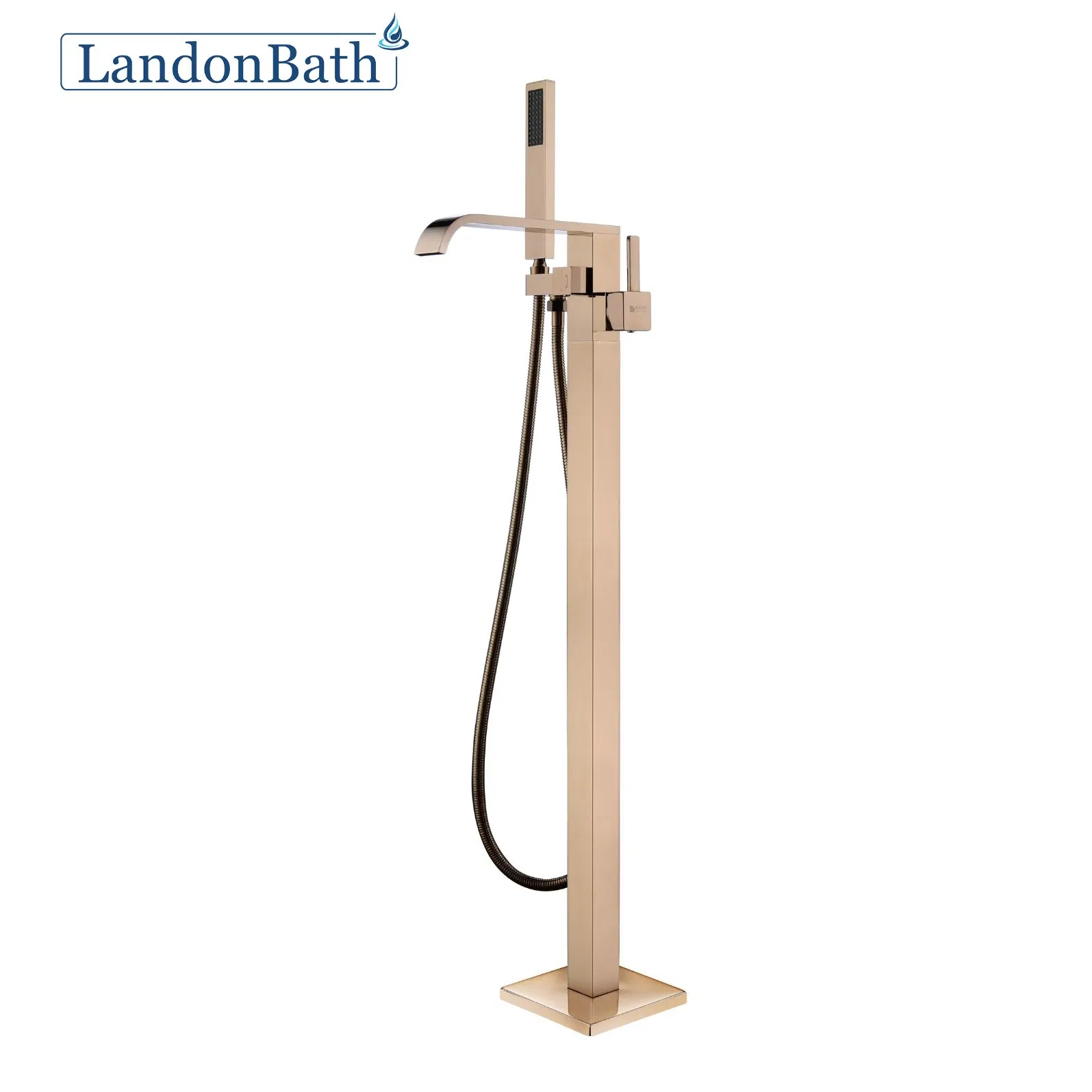 Modern Hot and Cold Water Exchange Square Floor-Mount Bathtub Faucet