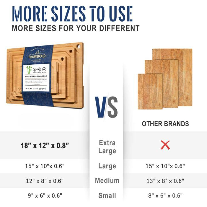 4-Piece Bamboo Juice-Groove Cutting Chopping-Boards-Set for Kitchen Heavy-Duty Meat Vegetables Pre-Oiled Extra-Large