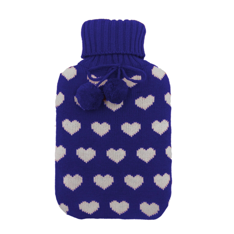 New Style Knitted Fluffy Ball Bottle Cover Fashion Customized Rubber Hot Water Bottle Cover