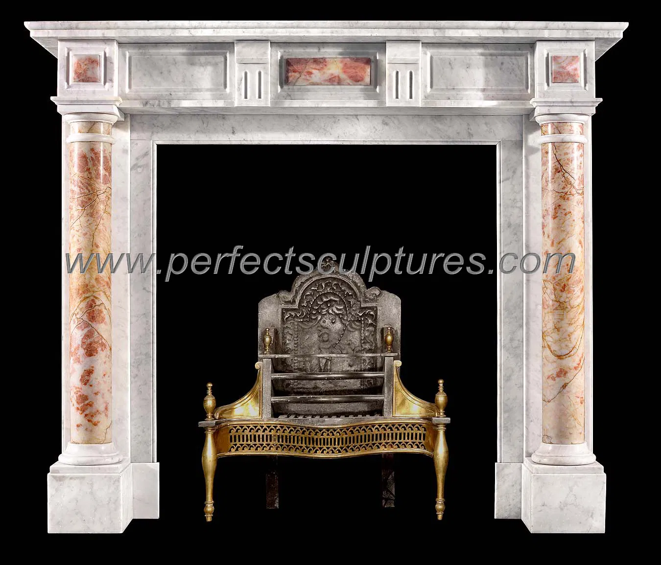Freestanding Stone Carving Marble Fireplace with Column Pillar (QY-LS707)