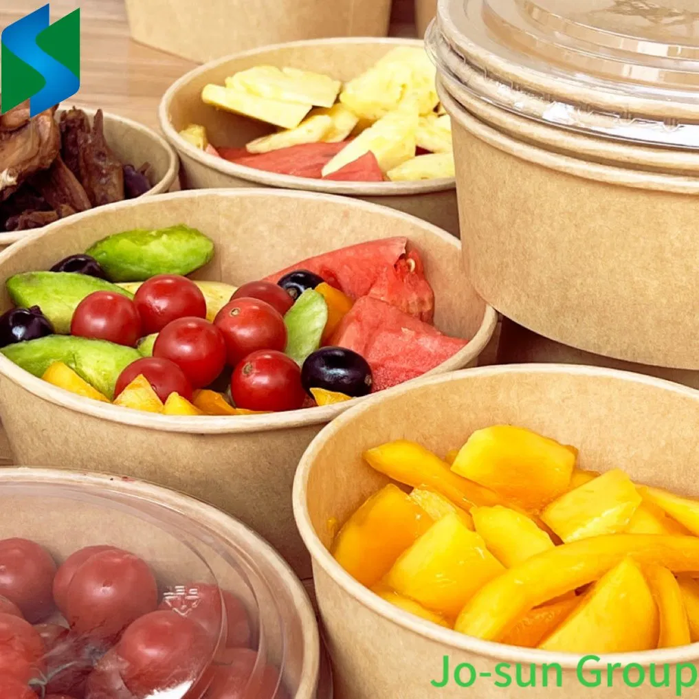 500ml-1300ml Waterproof Compostable 12oz Round White Brown Kraft Paper Salad Bowl with Lid