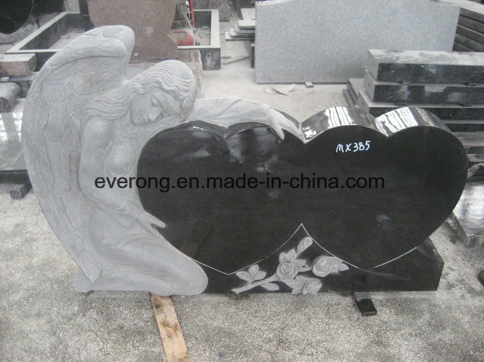 Top Carving Angel Sculpture with Heart Memorials Headstone for Sale