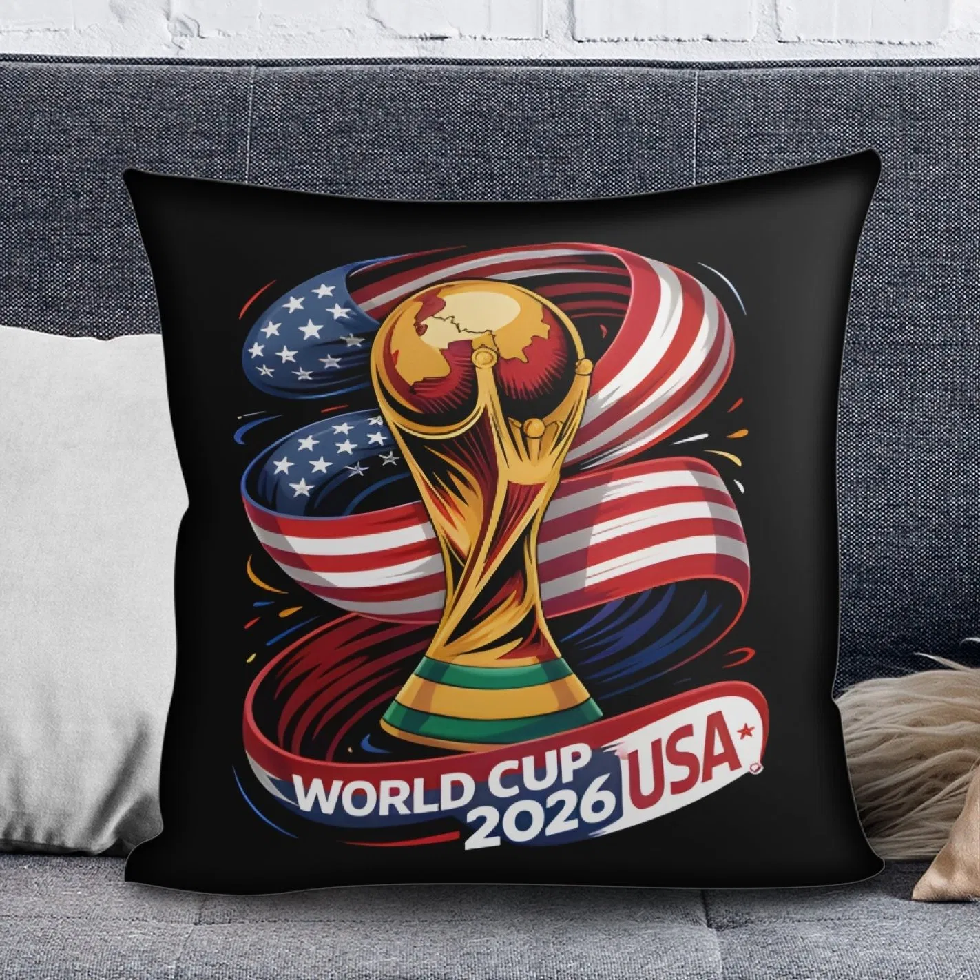 2026 Us World and Cup Throw Pillow Giant Cup Embroidered Cushion Wholesale Fan Merchandise