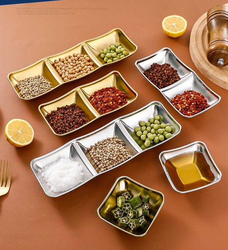 304 Stainless Steel Gold / Silver 1-3 Compartment Dipping Condiment Sauce Dish