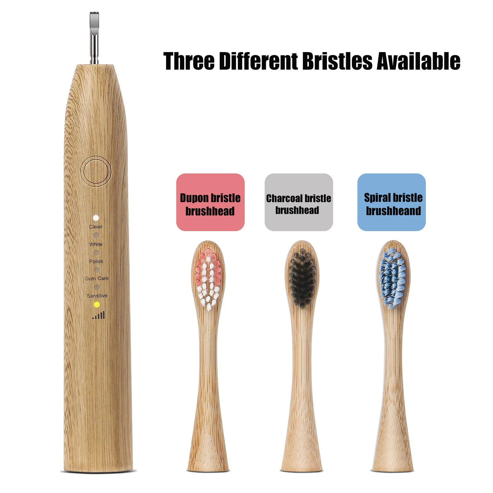 Soft Bamboo Electric Toothbrush Replacement Head Power Battery & USB Plant Bristles Toothbrush