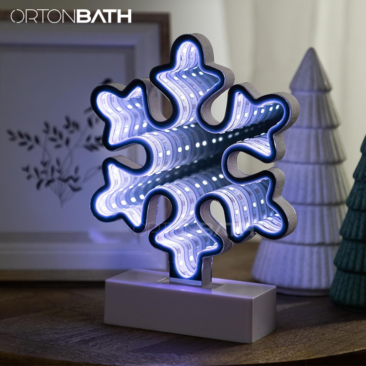 Ortonbath Snow Infinity Mirror Light USB Powered Santa Claus Seasonal Holiday Decor LED Christmas Decoration 3D LED Infinity Light